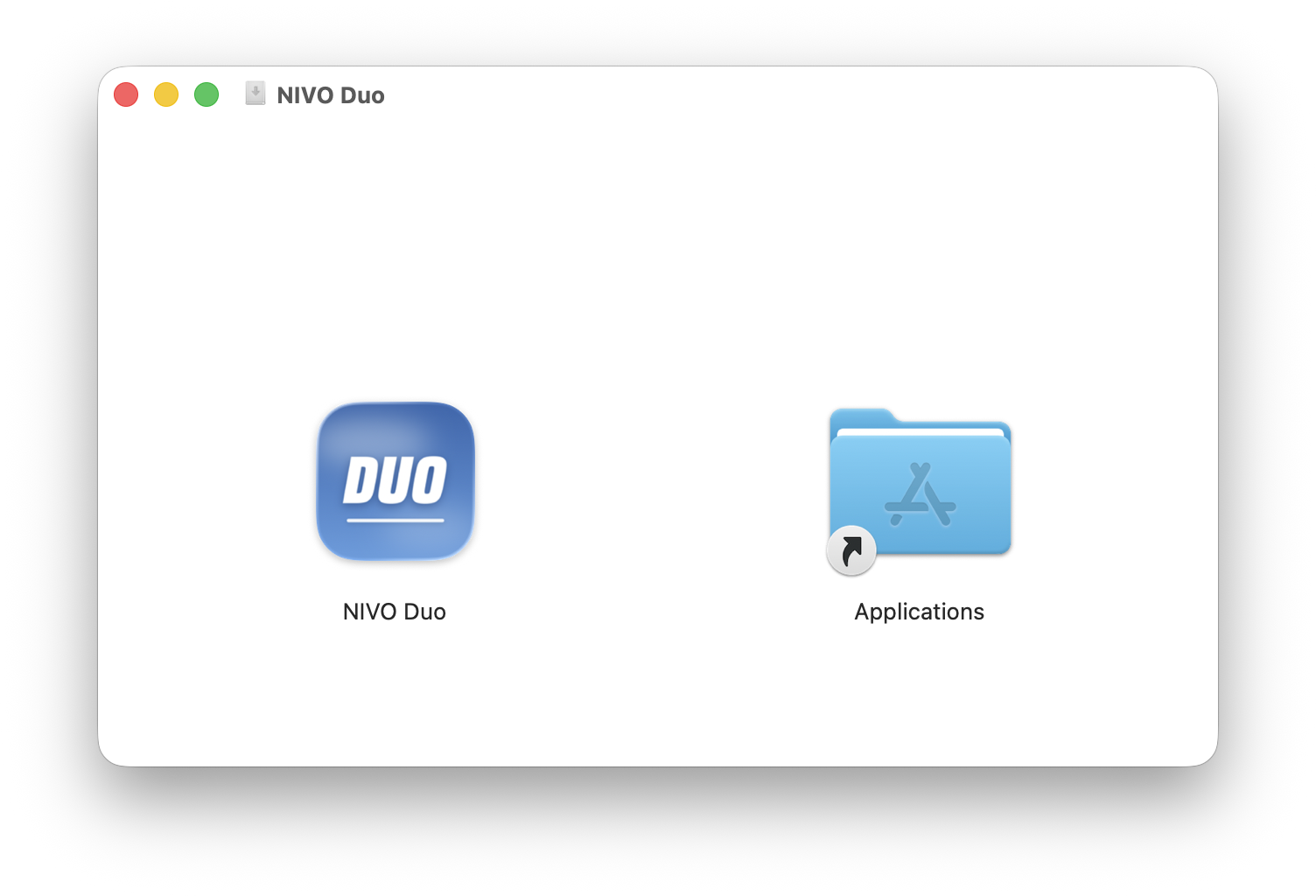 Disk image window: NIVO Duo on the left, Applications on the right